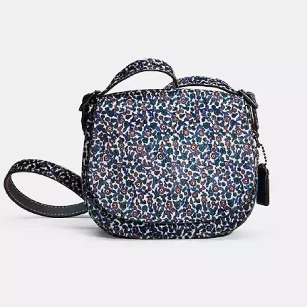 Coach Saddle 23 Blue and Pink floral calf hair crossbody Bag Rare NWT